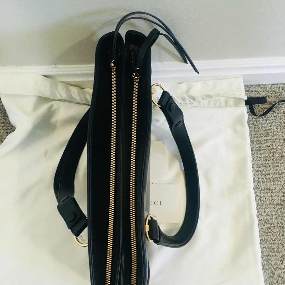 New Authentic Gucci Large GG Leather Top Handle Bag Black Gold - Picture 9 of 15